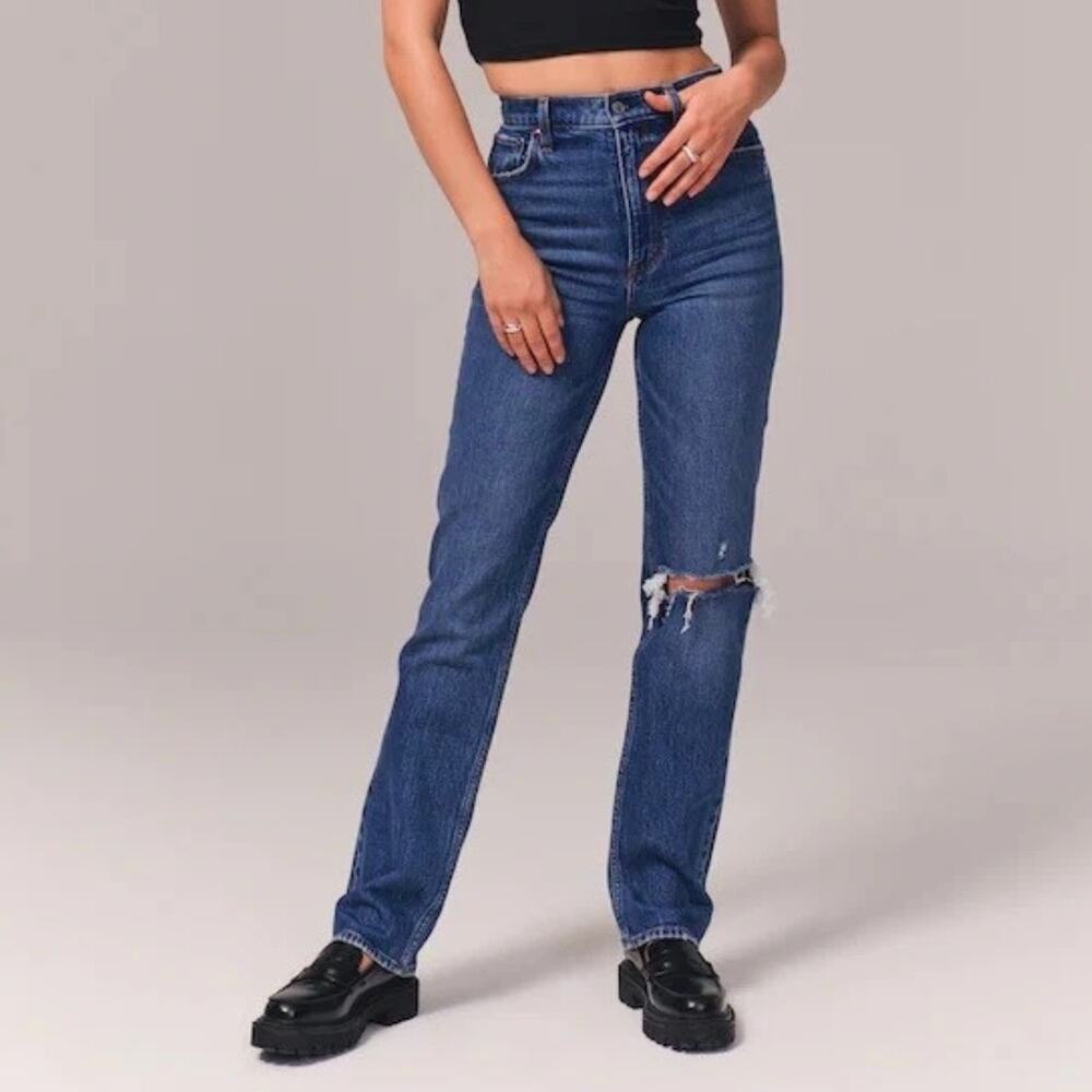 Abercrombie & Fitch The 90's Straight Ultra High Rise Jeans Ripped Knee Size 29